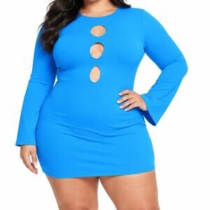 COLLUSION Plus Knitted Mini Dress Womens 22 Bright Blue Cutout Flare Sleeve